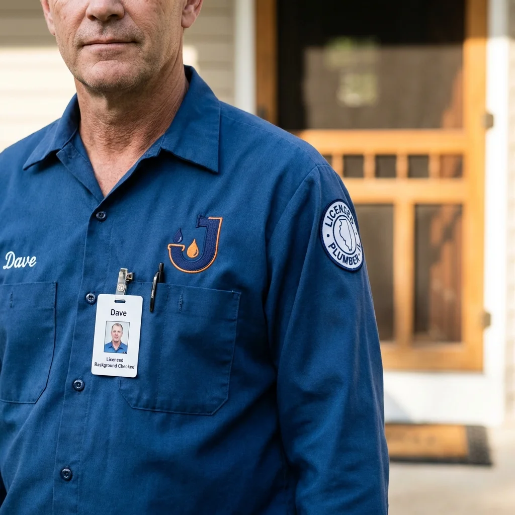 Licensed plumber showing ID badge in Woodburn, IN