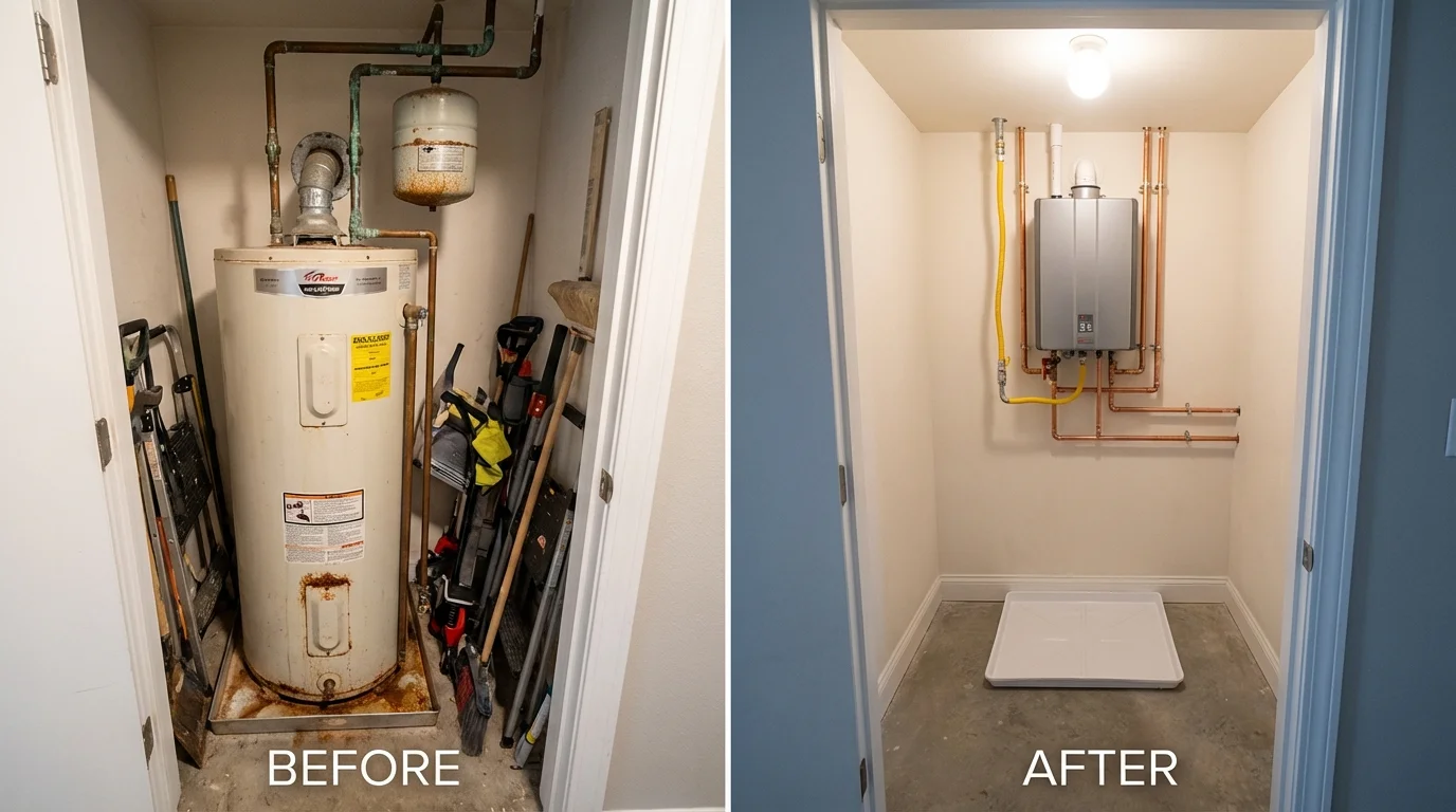 Tank water heater versus wall-mounted tankless unit comparison for Woodburn, IN homeowners